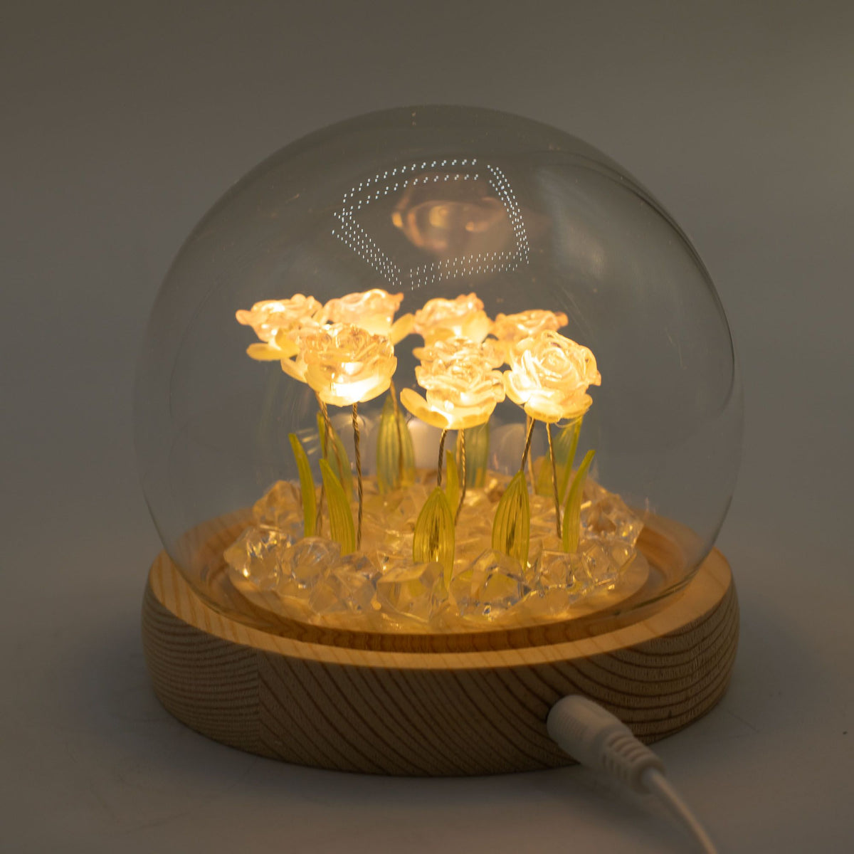 Decorazione luminosa sotto vetro – Rose rosa · USB