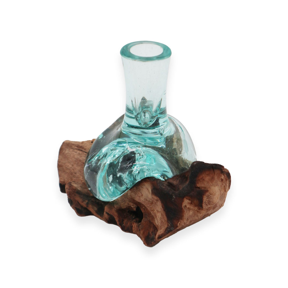 Piccolo vaso di vetro su legno