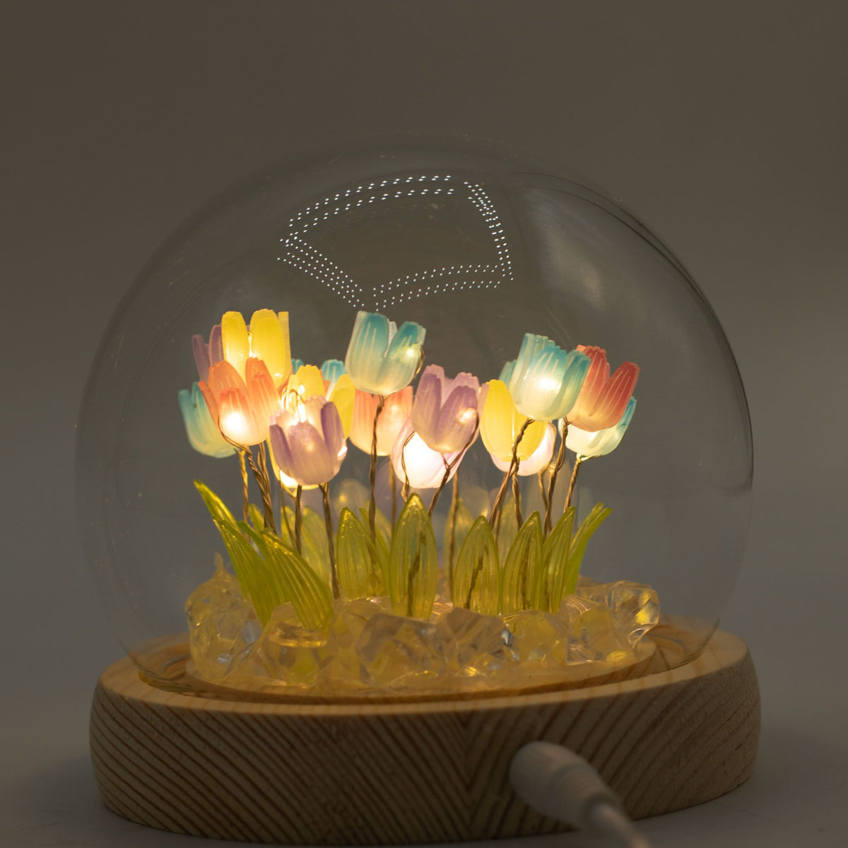 Decorazione luminosa sotto vetro – Tulipani multicolore · USB