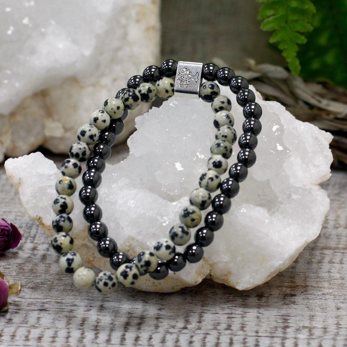 Bracciale magnetico con pietre preziose – diaspro dalmata