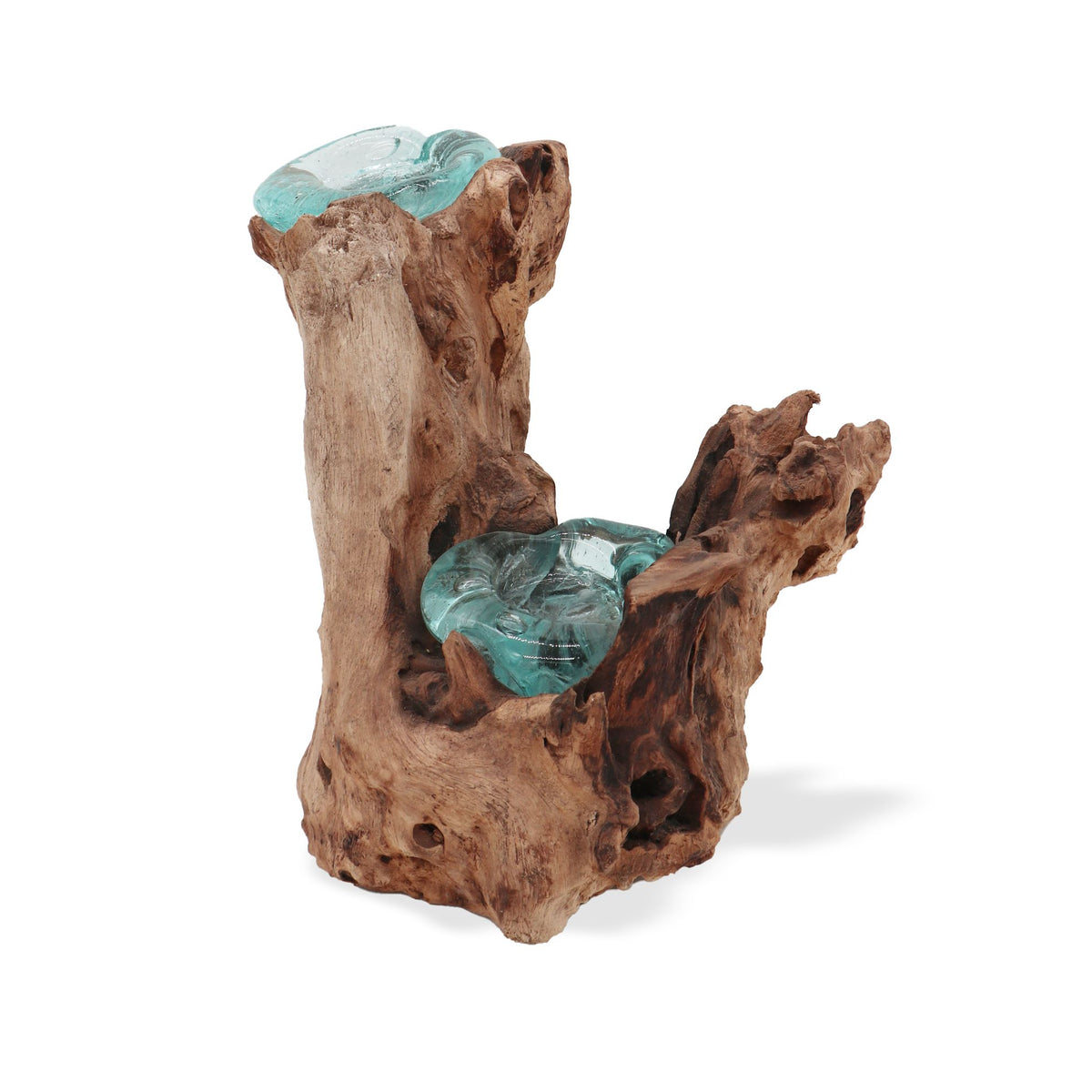Portacandele in vetro su base di legno per due candele