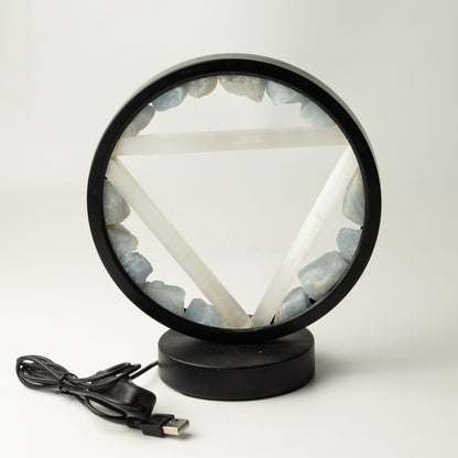 Lampada decorativa Halo – acquamarina e selenite · Acqua