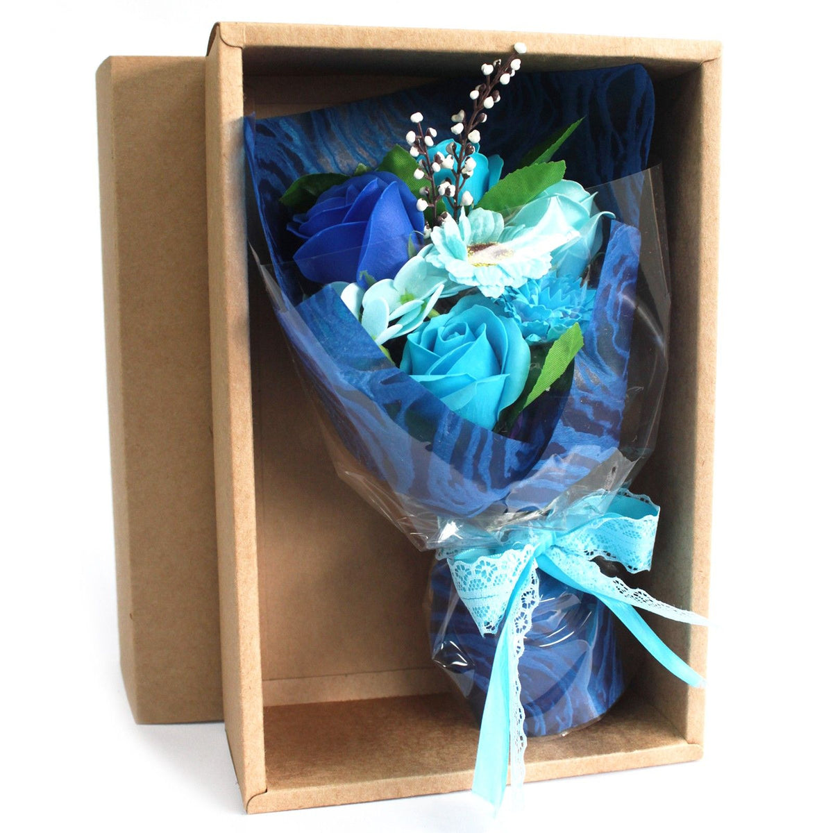 Bouquet regalo di fiori di sapone in una scatola – blu