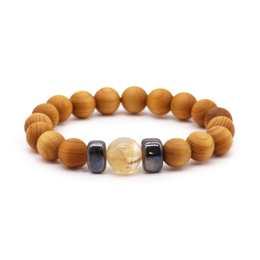 Bracciale in legno di cedro per il chakra del plesso solare con citrino