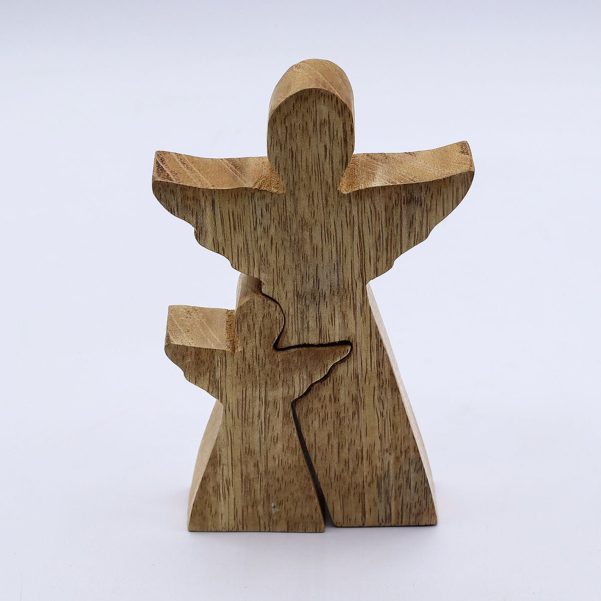 Angelo in legno di mango - smaltato bianco - 15 cm