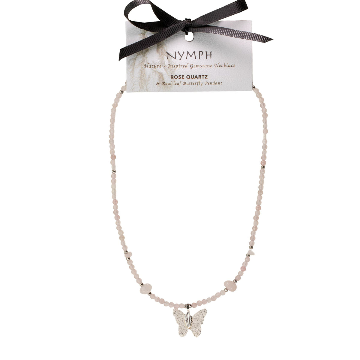 Collana minerale Nymph con farfalla – quarzo rosa