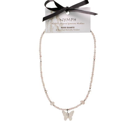 Collana minerale Nymph con farfalla – quarzo rosa