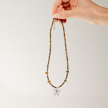 Collana minerale Nymph con farfalla – occhio di tigre