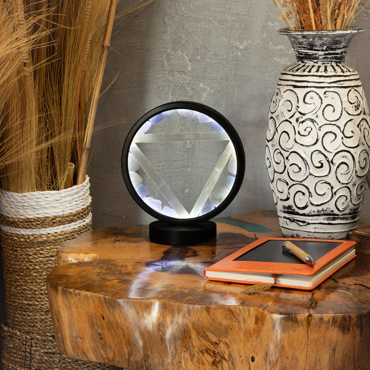 Lampada decorativa Halo – acquamarina e selenite · Acqua