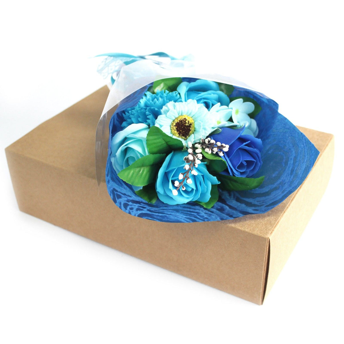 Bouquet regalo di fiori di sapone in una scatola – blu