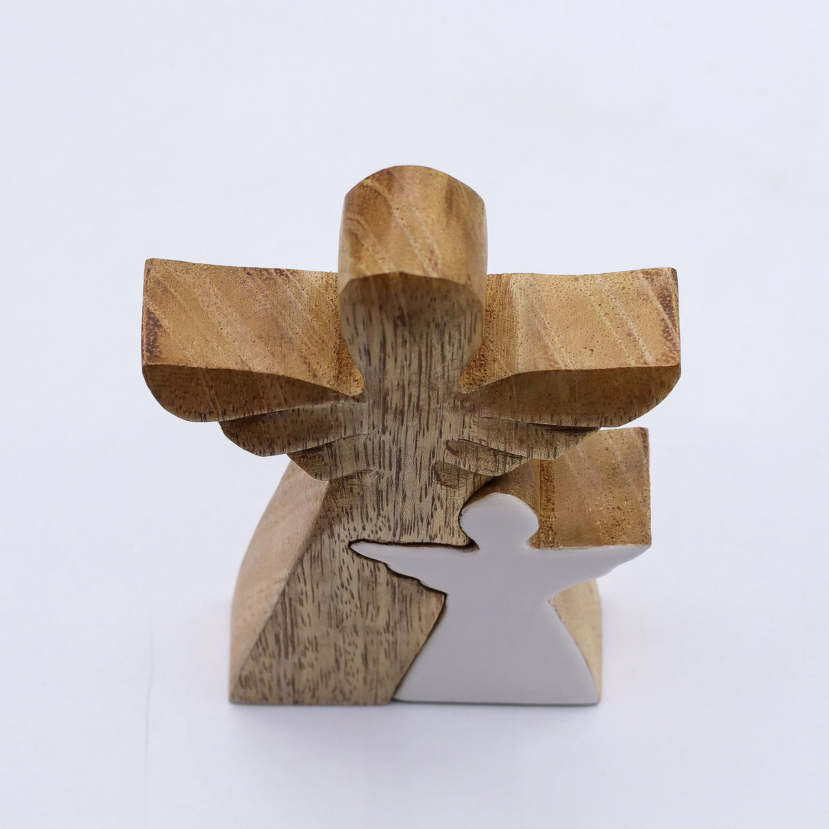 Angelo in legno di mango - smaltato bianco - 15 cm