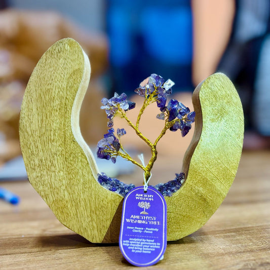 Giardino minerale – ametista in un cerchio di legno