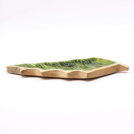 Ciotola in legno smaltato a forma di foglia - 33x17cm