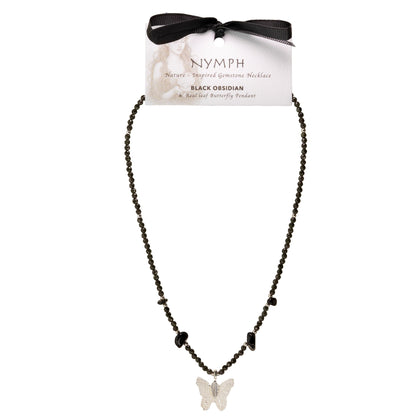 Collana minerale Nymph con farfalla – ossidiana nera