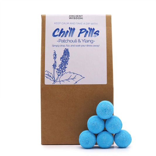 Confezione regalo di bombe da bagno frizzanti Chill Pills – ylang-ylang e patchouli, 350 g