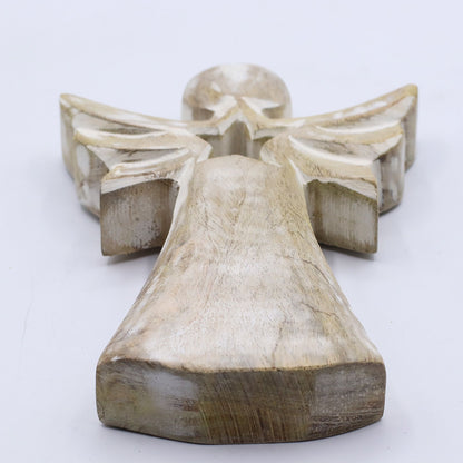 Angelo in legno di mango - Sbiancato con stella ritagliata - 18 cm