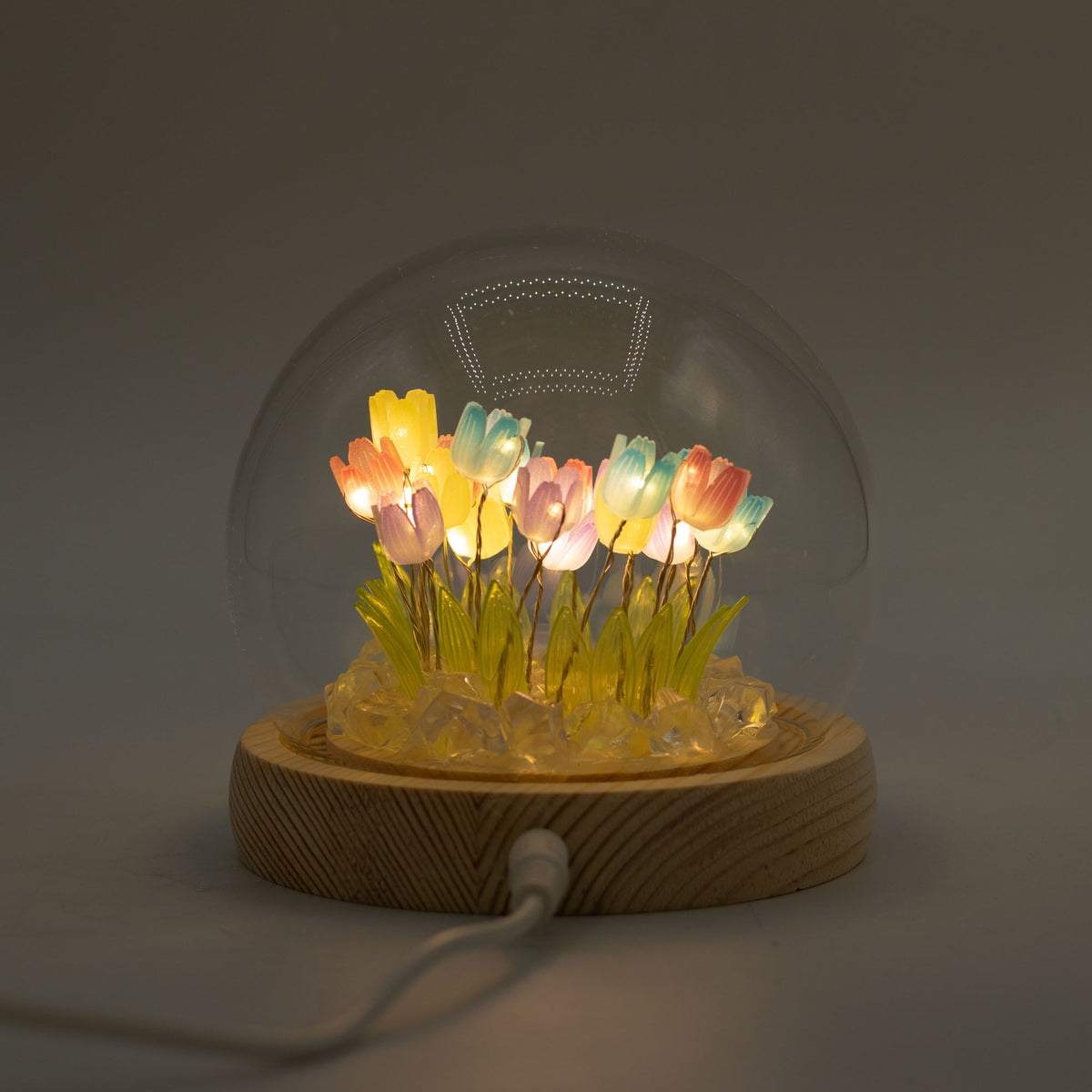 Decorazione luminosa sotto vetro – Tulipani multicolore · USB