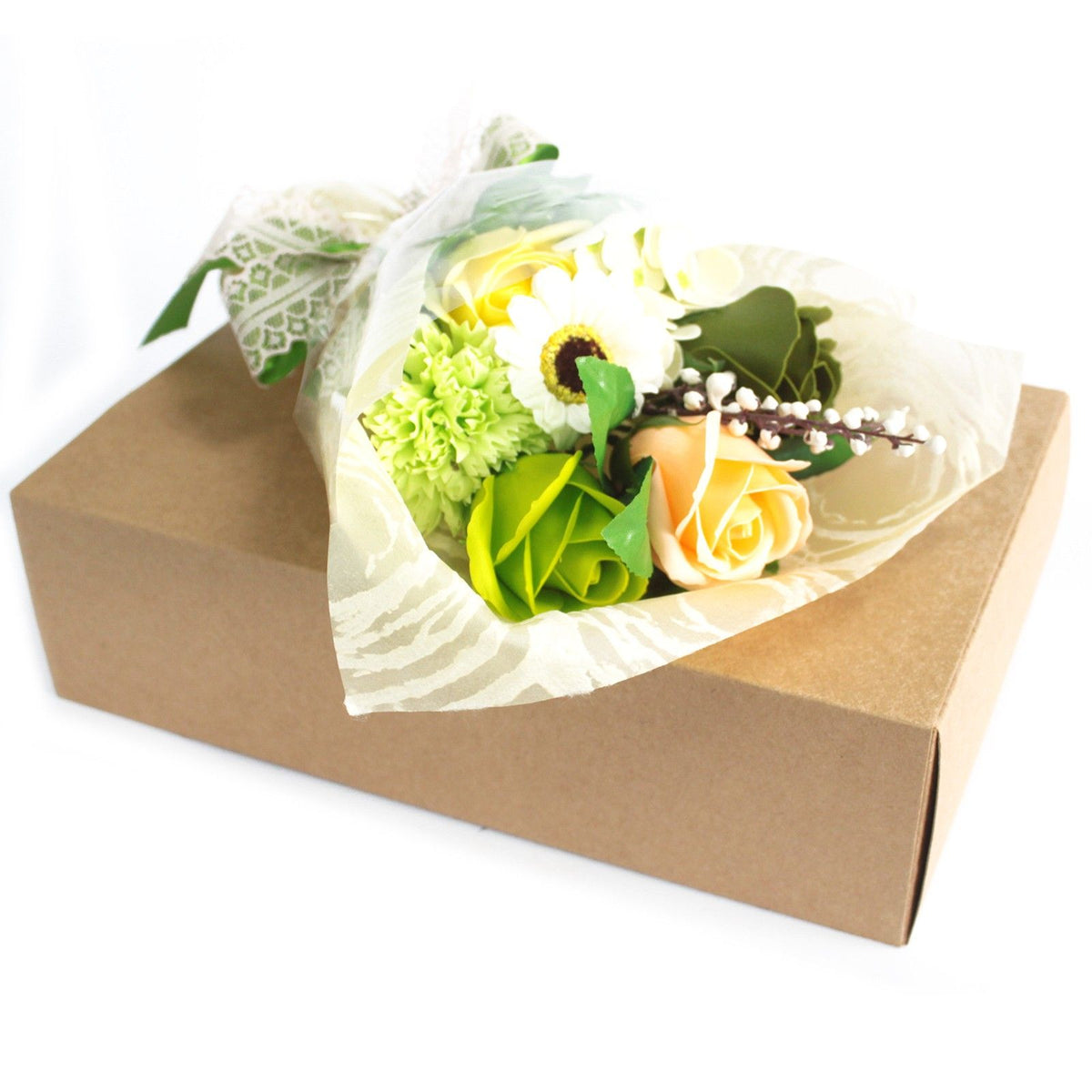 Bouquet regalo di fiori di sapone in una scatola – verde