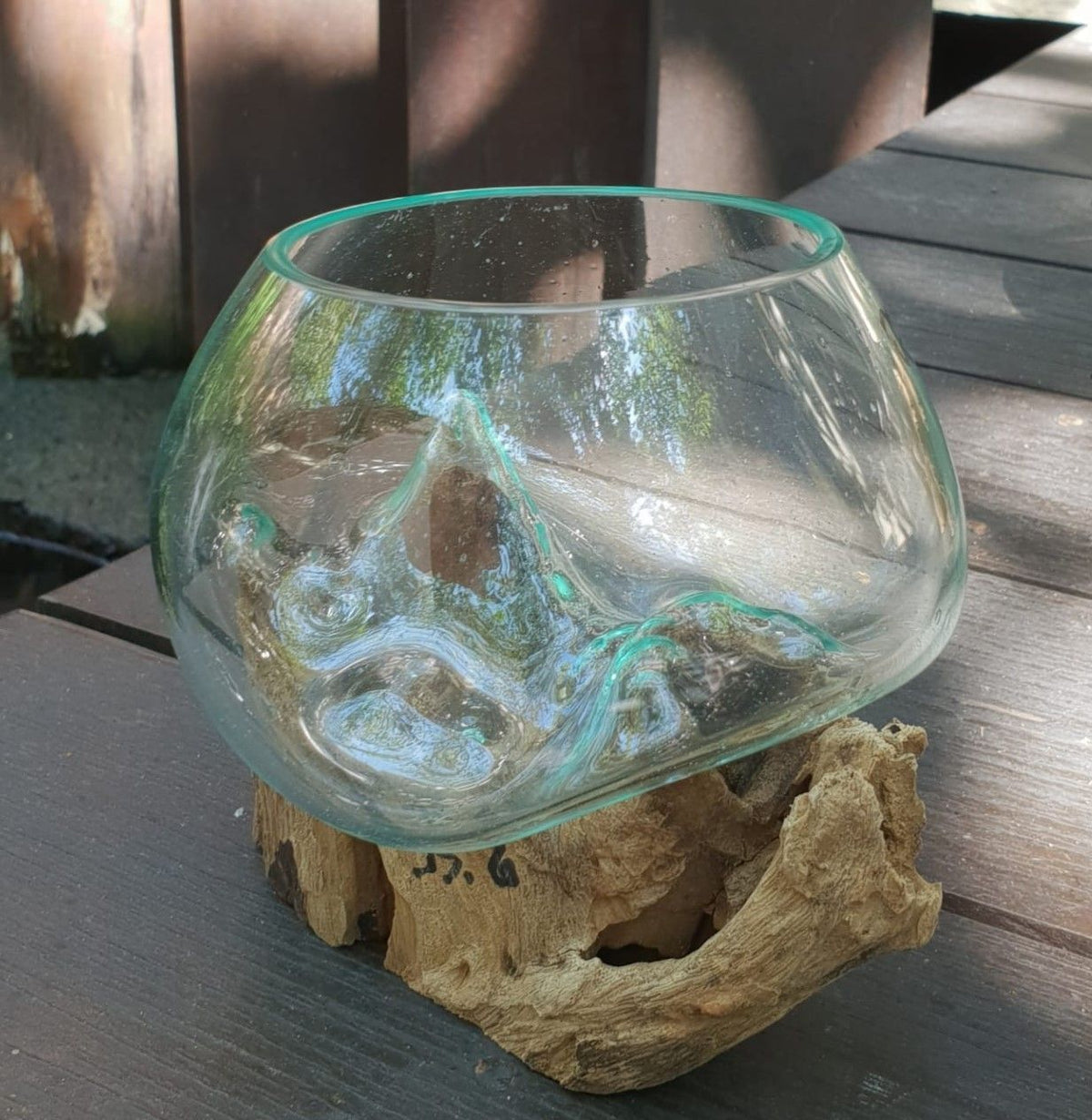 Ciotola di vetro su base in legno – piccola