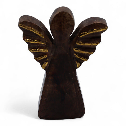 Piccolo angelo in legno di mango - Decoro oro - 12 cm