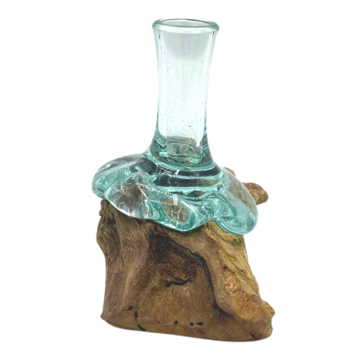 Piccolo vaso di vetro su legno