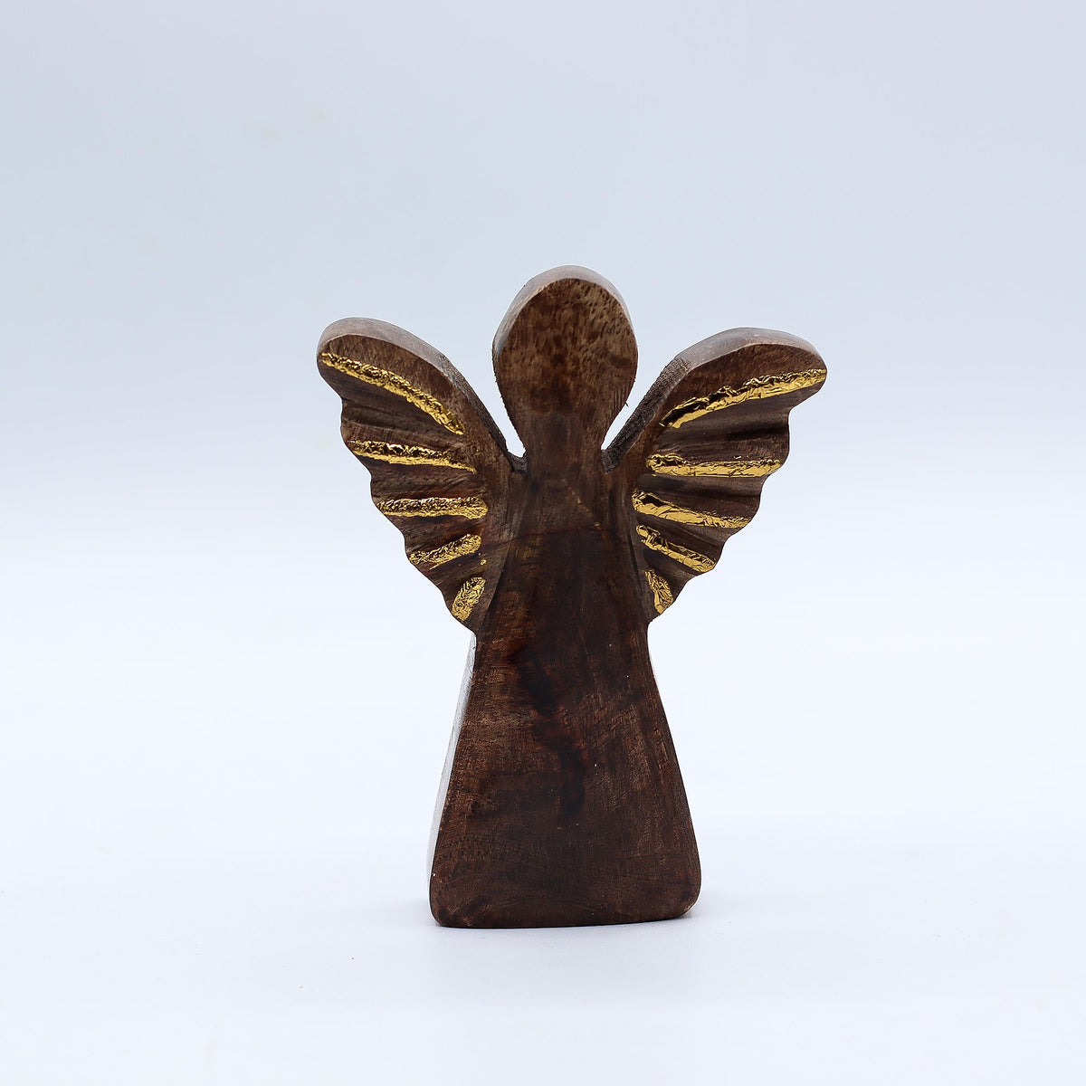 Piccolo angelo in legno di mango - Decoro oro - 12 cm