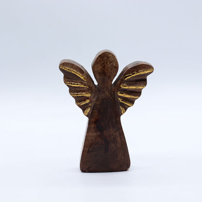 Piccolo angelo in legno di mango - Decoro oro - 12 cm