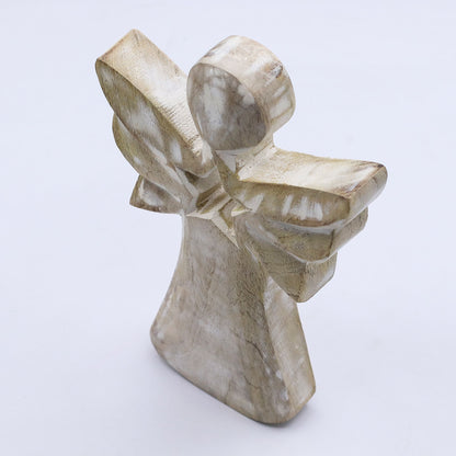 Angelo in legno di mango - Sbiancato con stella ritagliata - 18 cm