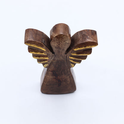 Piccolo angelo in legno di mango - Decoro oro - 12 cm