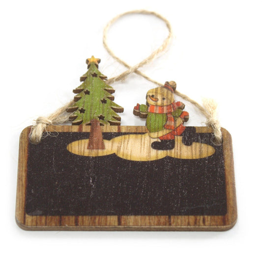 Confezione da 2 decorazioni natalizie in legno – Pupazzo di neve e albero 