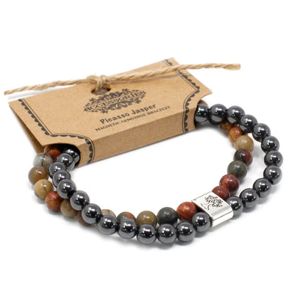 Bracciale magnetico con pietre preziose – diaspro Picasso