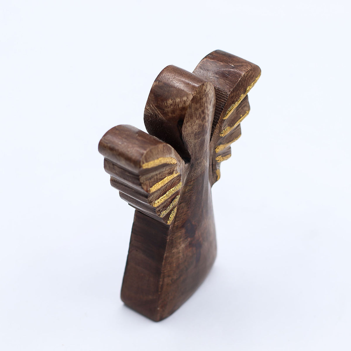 Piccolo angelo in legno di mango - Decoro oro - 12 cm