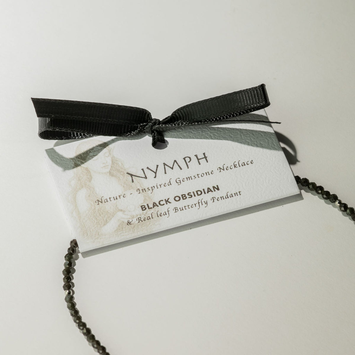 Collana minerale Nymph con farfalla – ossidiana nera