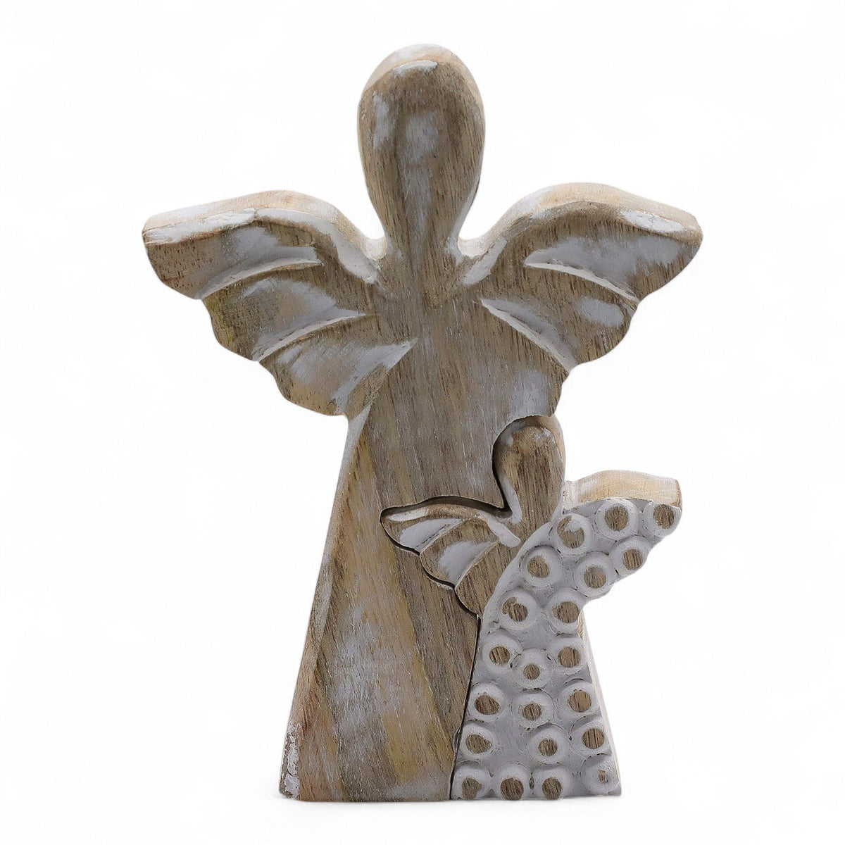Angelo in legno di mango - sbiancato - 15 cm