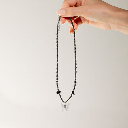 Collana minerale Nymph con farfalla – ossidiana nera