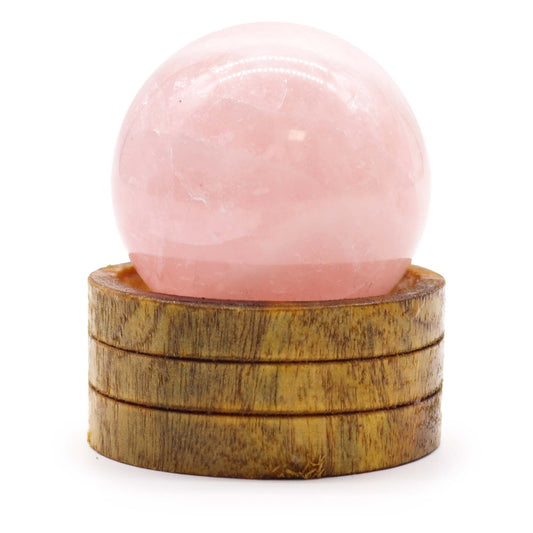 Sfera minerale con supporto – quarzo rosa, 50 mm