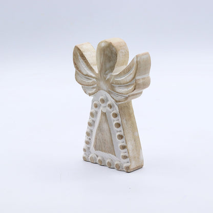 Angelo in legno di mango - Sbiancato - 13 cm
