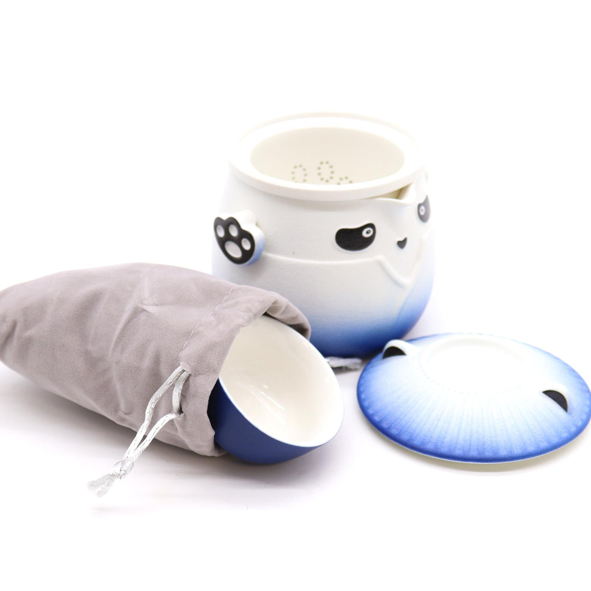 Set da tè Panda con tre tazze – azzurro cielo