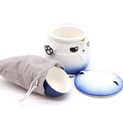 Set da tè Panda con tre tazze – azzurro cielo