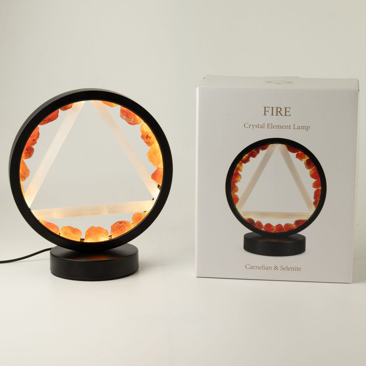 Lampada decorativa Halo – corniola e selenite · Fuoco