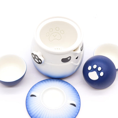 Set da tè Panda con tre tazze – azzurro cielo