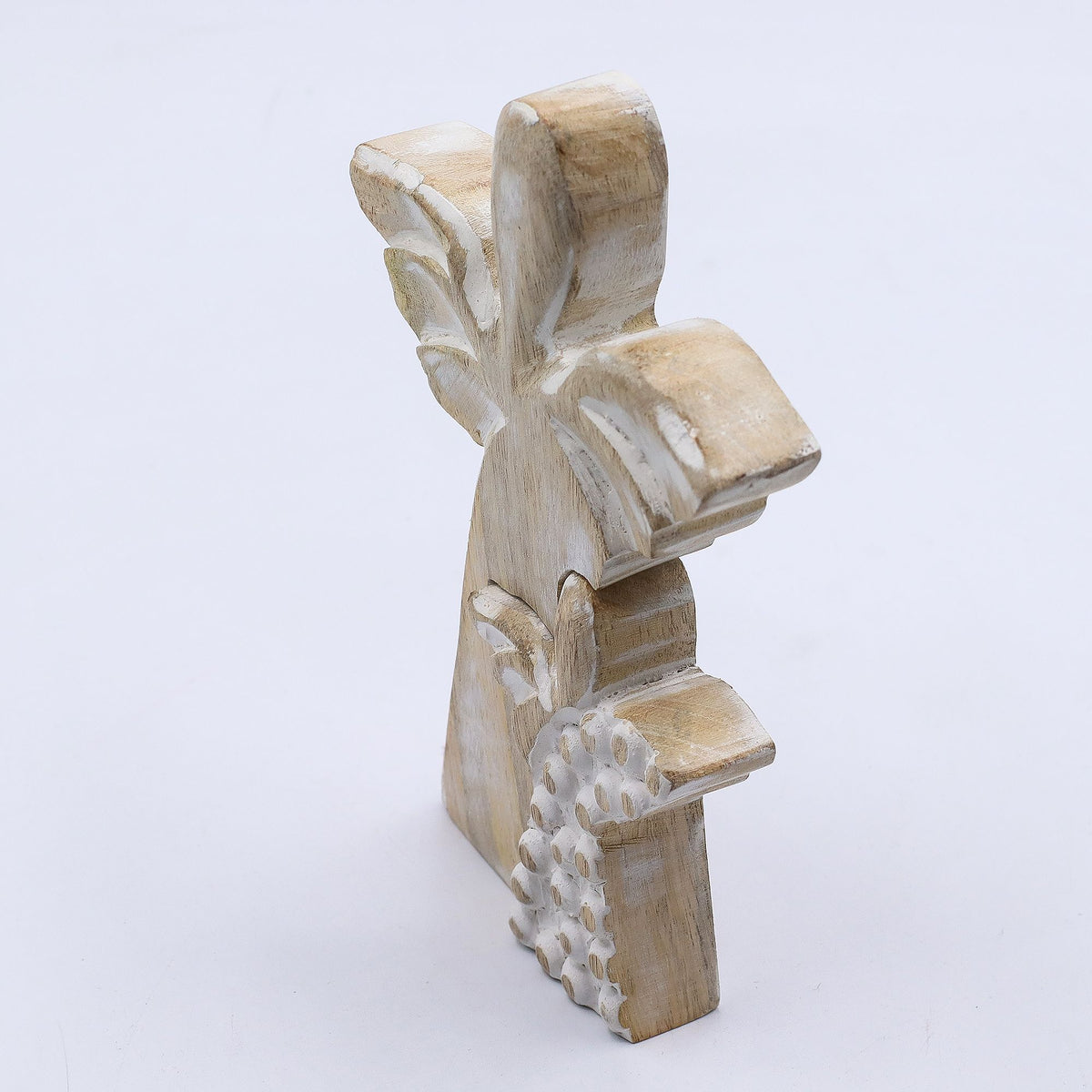 Angelo in legno di mango - sbiancato - 15 cm
