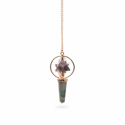 Pendolo Cosmic Navigator con stella Merkaba girevole – ametista e labradorite