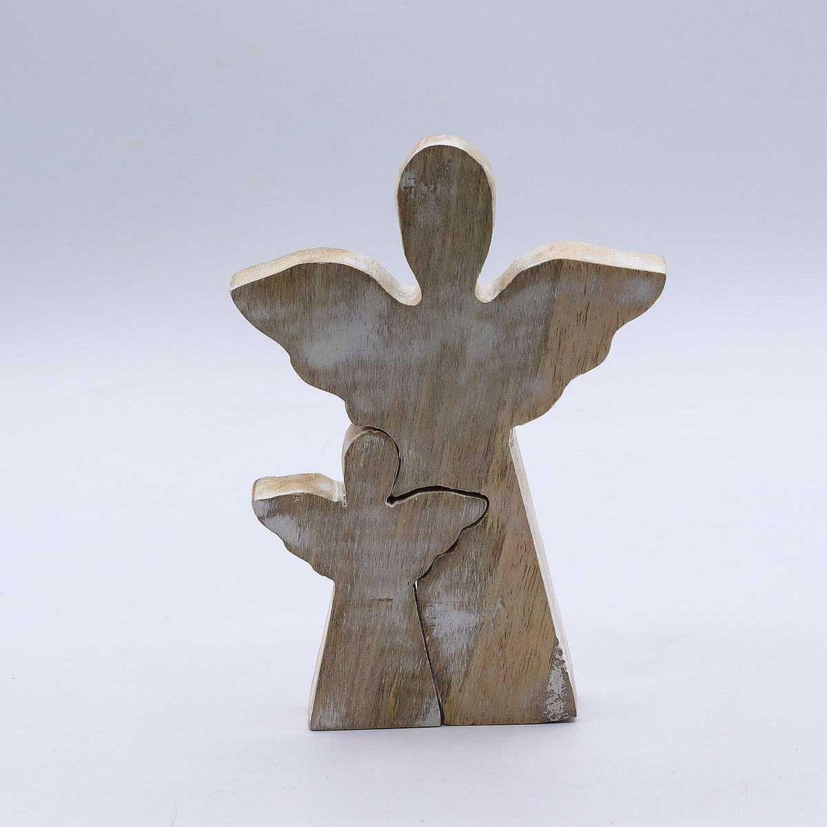 Angelo in legno di mango - sbiancato - 15 cm