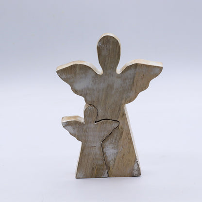 Angelo in legno di mango - sbiancato - 15 cm