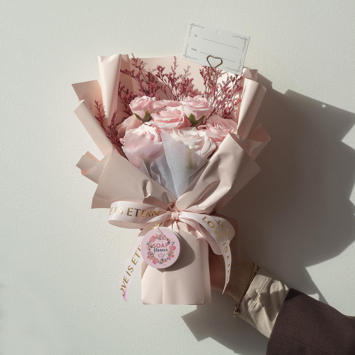 Grande mazzo di rose rosa + buono regalo