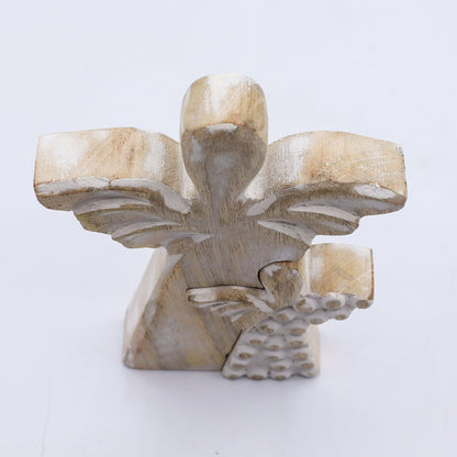 Angelo in legno di mango - sbiancato - 15 cm