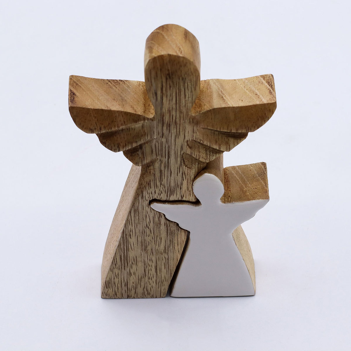 Angelo in legno di mango - smaltato bianco - 15 cm