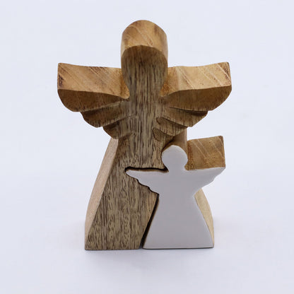 Angelo in legno di mango - smaltato bianco - 15 cm