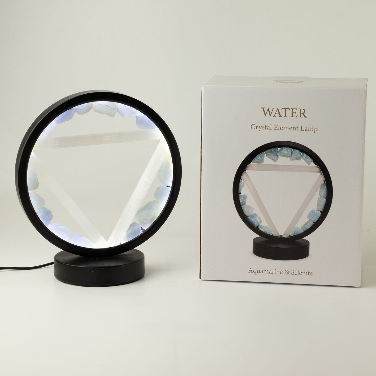 Lampada decorativa Halo – acquamarina e selenite · Acqua